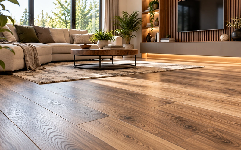 Sunlit Scandinavian Living Room with Oak Flooring