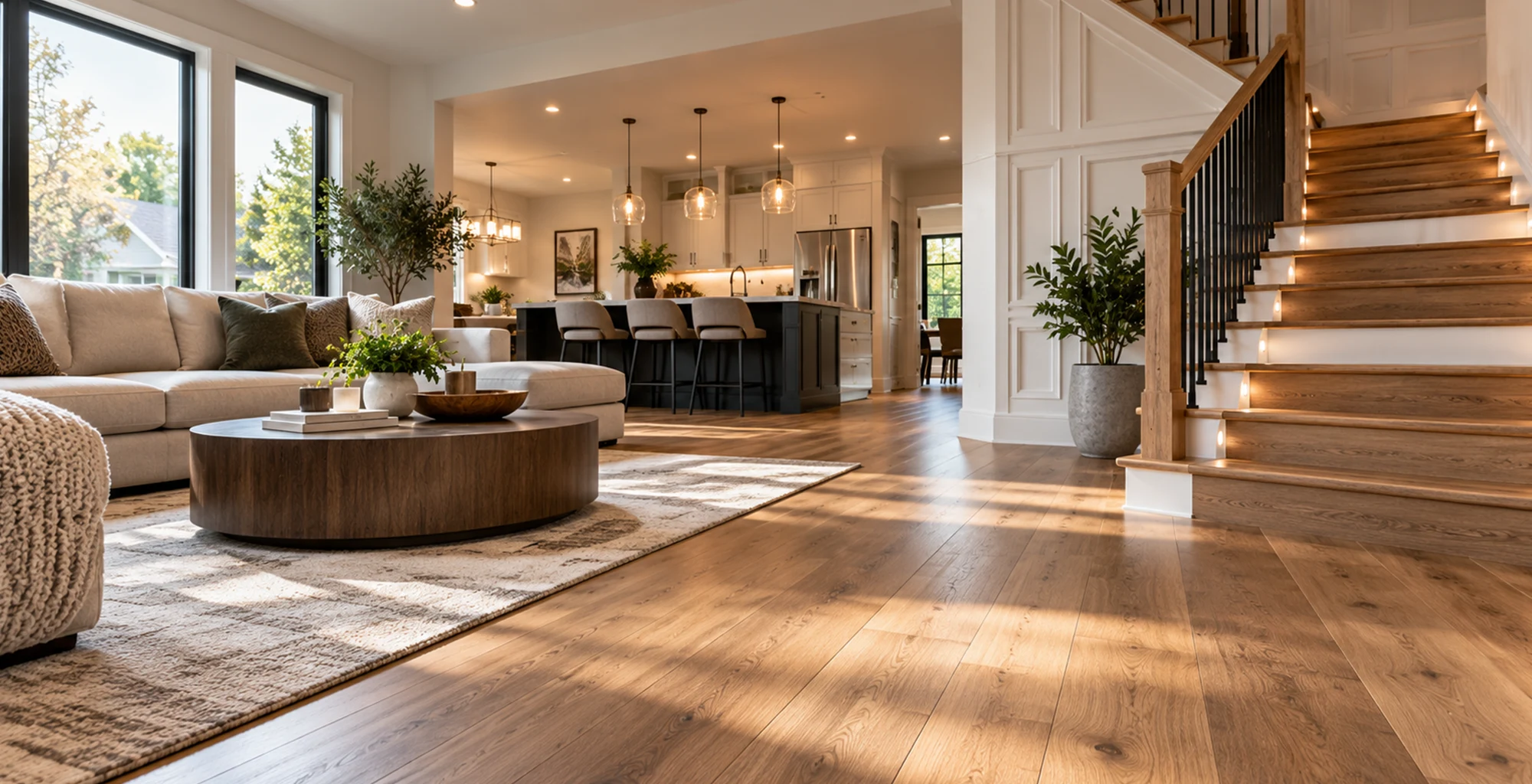 Warm Modern Living with Oak Floors